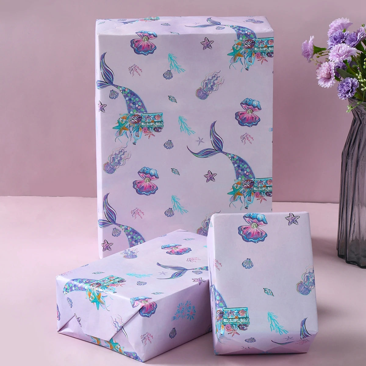 Mermaid DIY Gift Wrapping Paper Mermaid Theme Birthday Party Decor Kids Girl Baby Shower Wedding Party Gift Decor Supplies