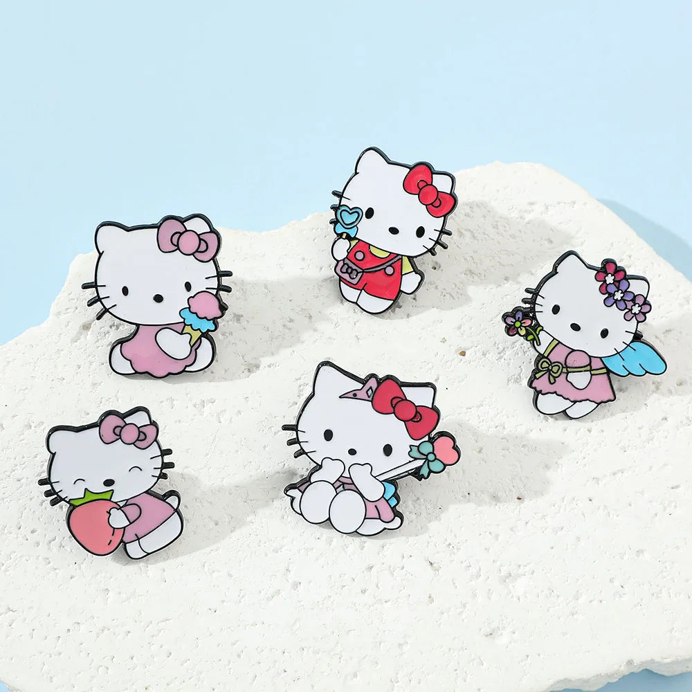 5 Pcs Cute cartoon Soft Cute kt Cat Brooch Sanrio Metal Badge Cute Cat Alloy Drop Oil Pin accessory