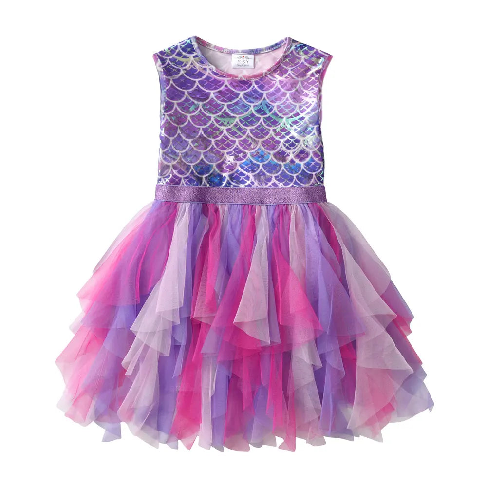 DXTON Summer Princess Sleeveless Dress Children Birthday Party Clothing Irregular Layer Prom Girls Dresses Kids Tulle Costumes