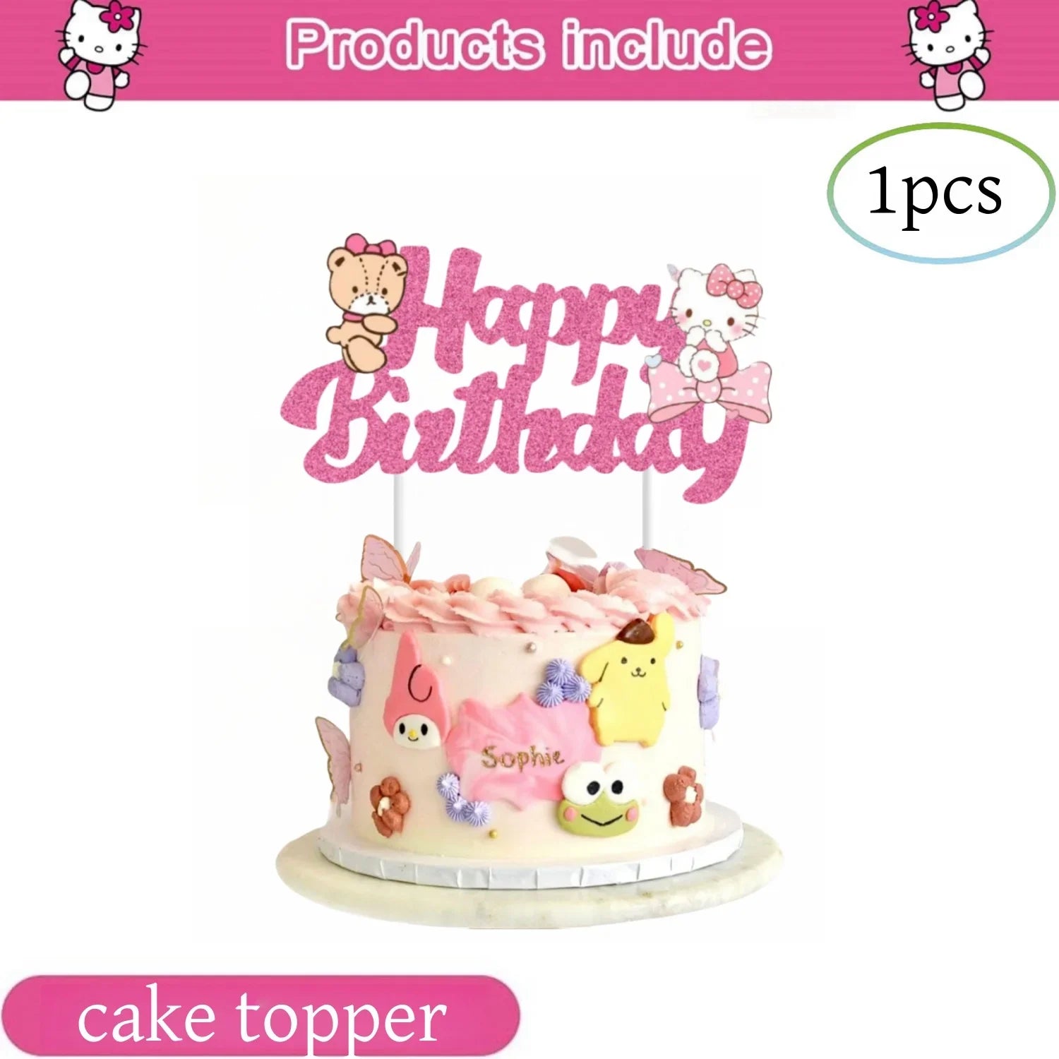 Hello Kitty Birthday Party Decorations Kawaii Cat Tableware Plate Tablecloth Baby Shower DIY stickers Girls Gifts Party Supplies