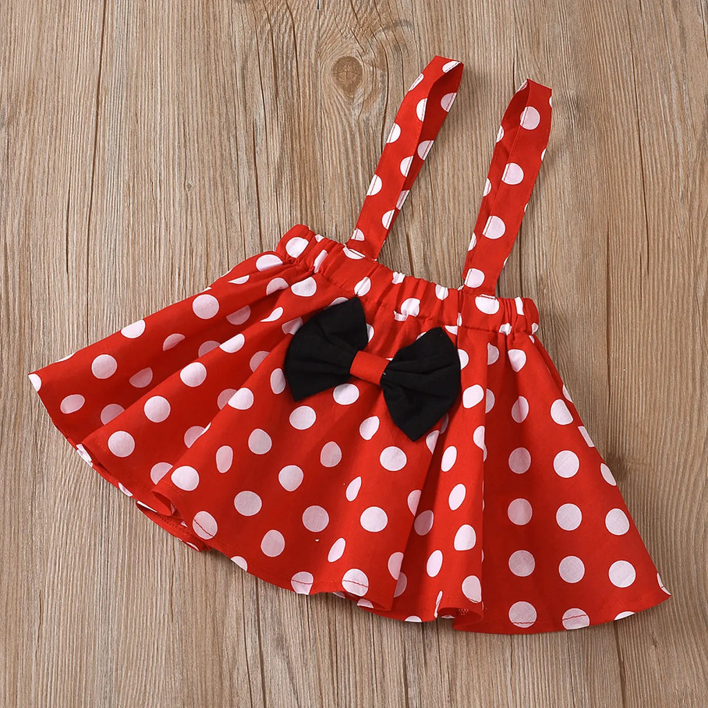 1-5 Years Children Outfit Baby Clothing Set Girl Summer Birthday Costume Kids Dots Tops Skirt Minnie Cosplay Dress with Headband