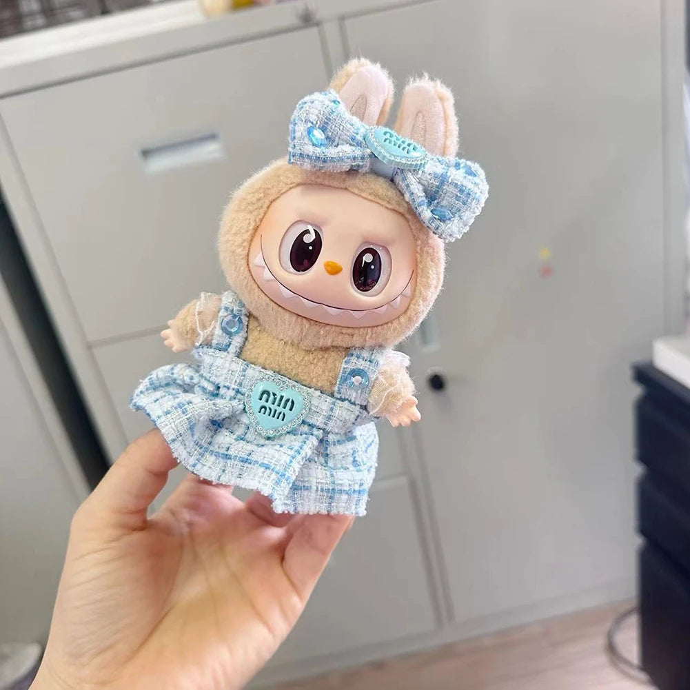 For Labubu Sitting Party Series  Classic Dress Grid Style Small Fragrance For Labubu v1 v2 Kid Gift Labubu Clothes Design style