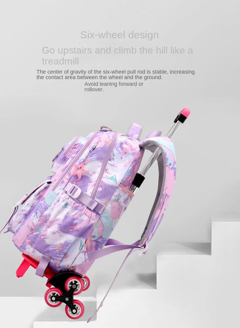 Kids School Backpack with Wheels Rolling Backpack for Girls Student Wheeled Backpack Trolley School Bag Travel Trolley Luggage