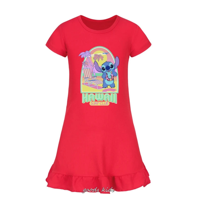 Hot Lilo And Stitch Cosplay Costumes Fashion Knee-Length Dresses Teenagers Cartoon Girl Pajamas Children Nightgown Girls Clothes
