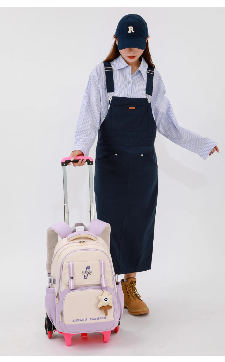 School Backpack with wheels Rolling Backpack for Girls Kids Student Wheeled Backpack Trolley School Bag Travel Trolley Luggage