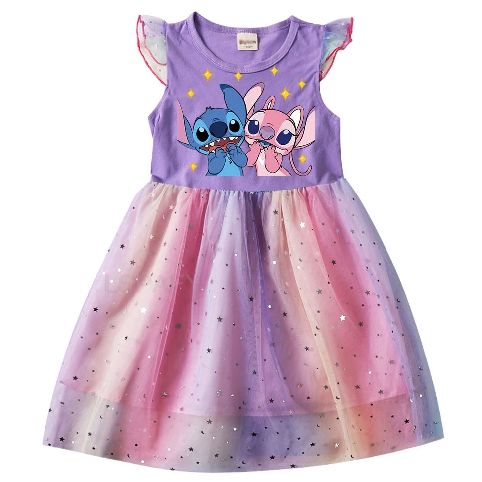 Lilo And Stitch Print Baby Girl Dresses Baby Kids Clothes Carnival Cosplay Costume Birthday Children Party Princess Dress