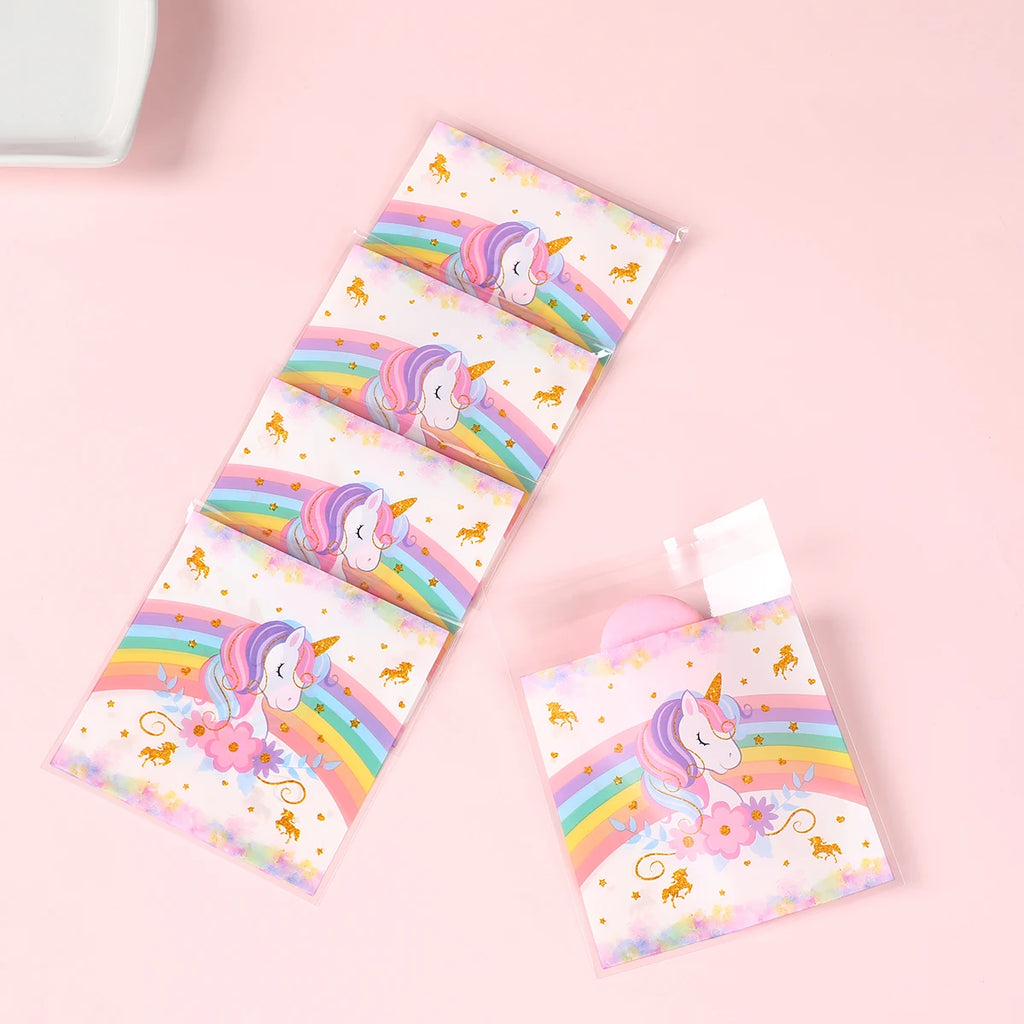 50/100Pcs Unicorn Party Gift Bags Birthday Party Decoration Candy Bags Packaging Bags Baby Shower Kids Favors Party Supplies
