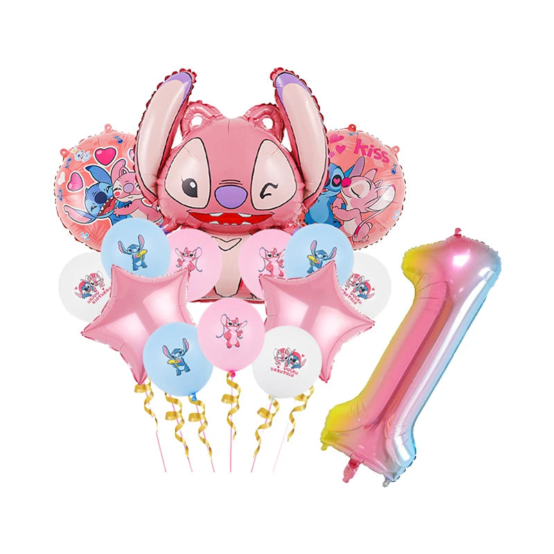 Lilo & Stitch Birthday Decorations Pink Girls Paper Cups Plates Napkins Cake Topper Tableware Set Balloons Decor Party Supplies