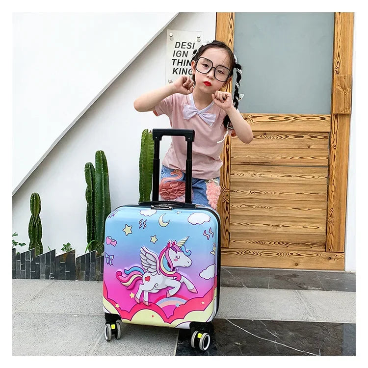 New cartoon kids travel suitcase on wheels,carry on cabin trolley luggage bag,girls rolling luggage case,children gift,suitcase