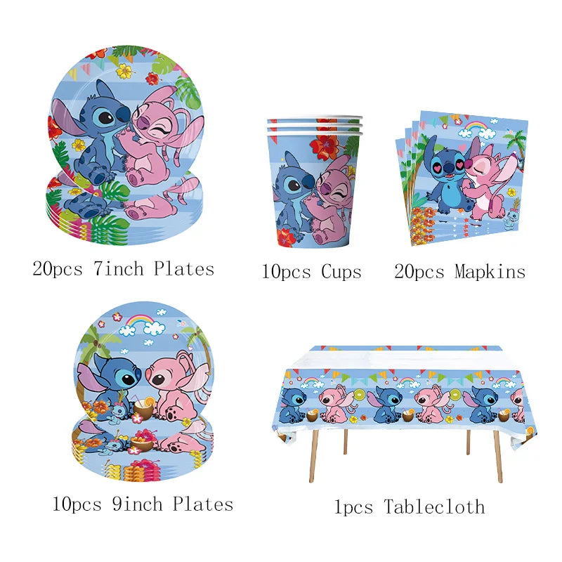 Stitch Birthday Decoration Supplies Disposable Tableware Kit Lilo and Stitch Birthday Party Cups Plates Tablecloth Supplies