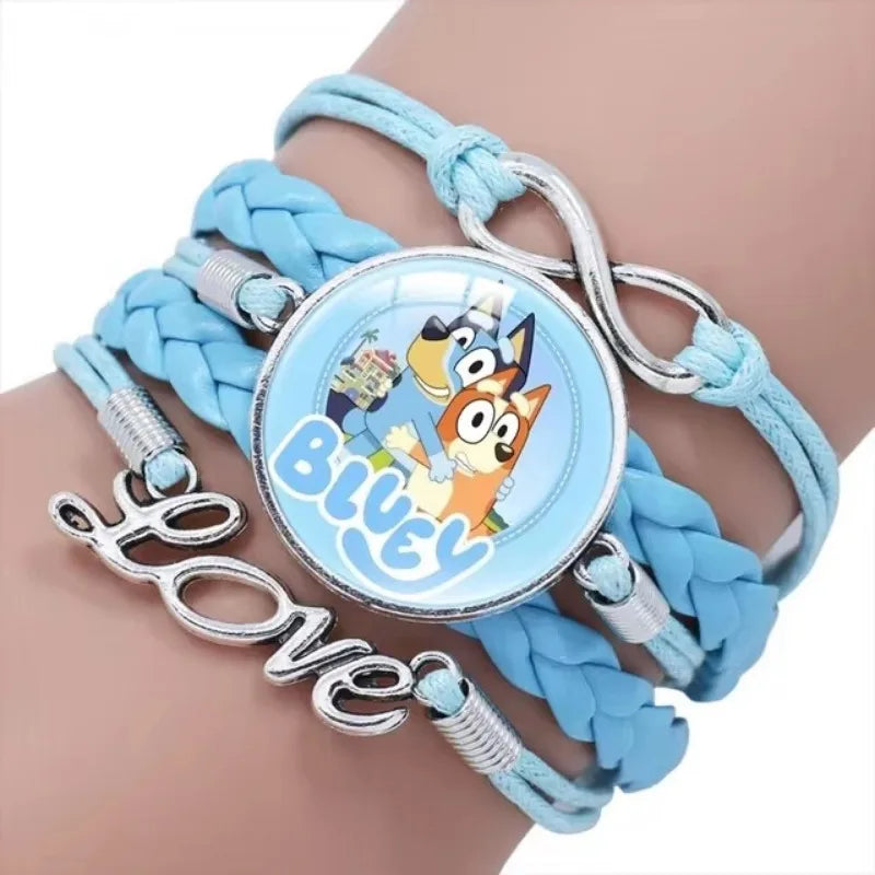 Bluey Bracelet Anime Bluey Bingo Baby Time Gem Multilayer Leather Blue Bracelet Accessories Birthday Gift