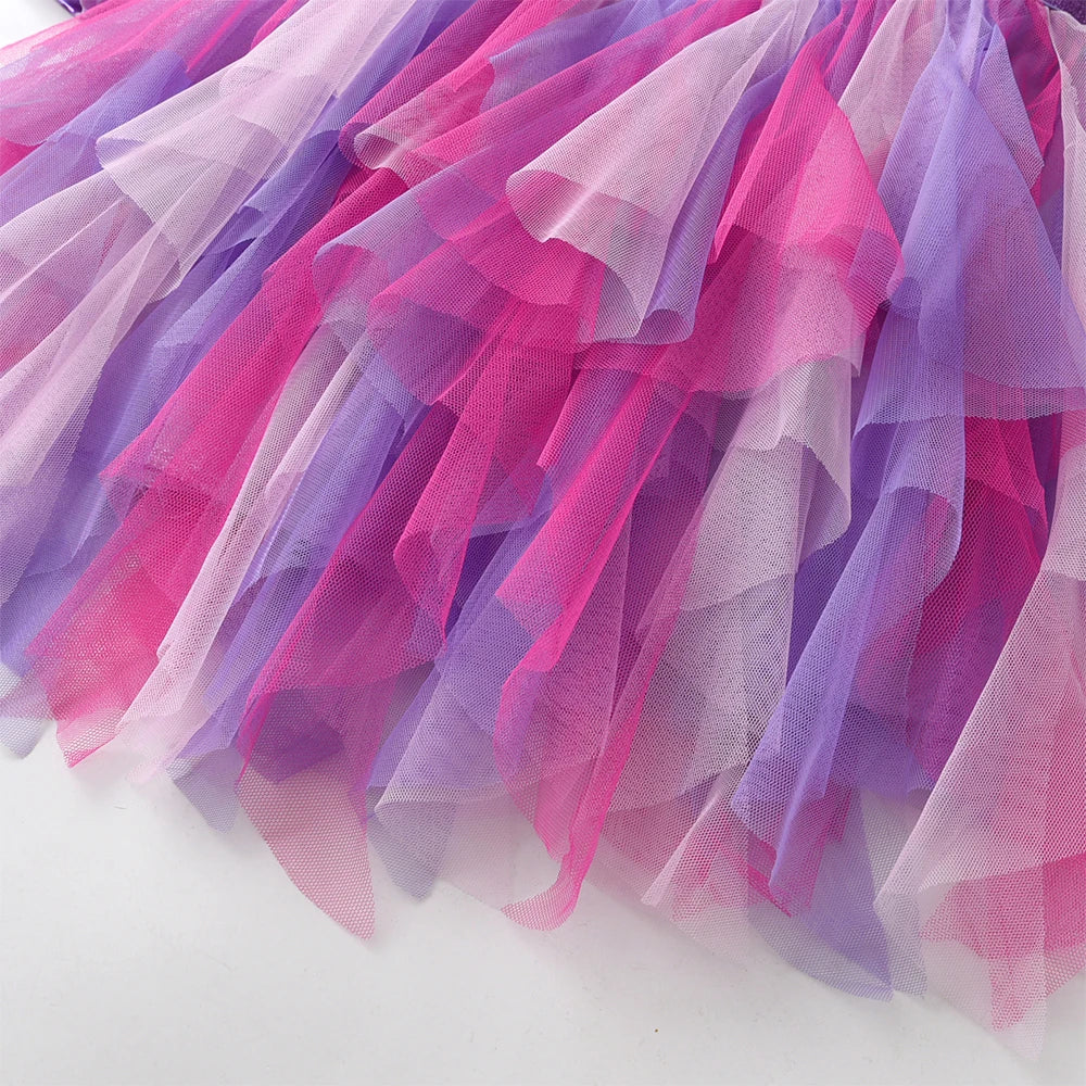 DXTON Autumn Princess Dress Mermaid Children Birthday Party Girls Dress Irregular Layered Prom Kids Long Sleeve Costumes 3-8Y