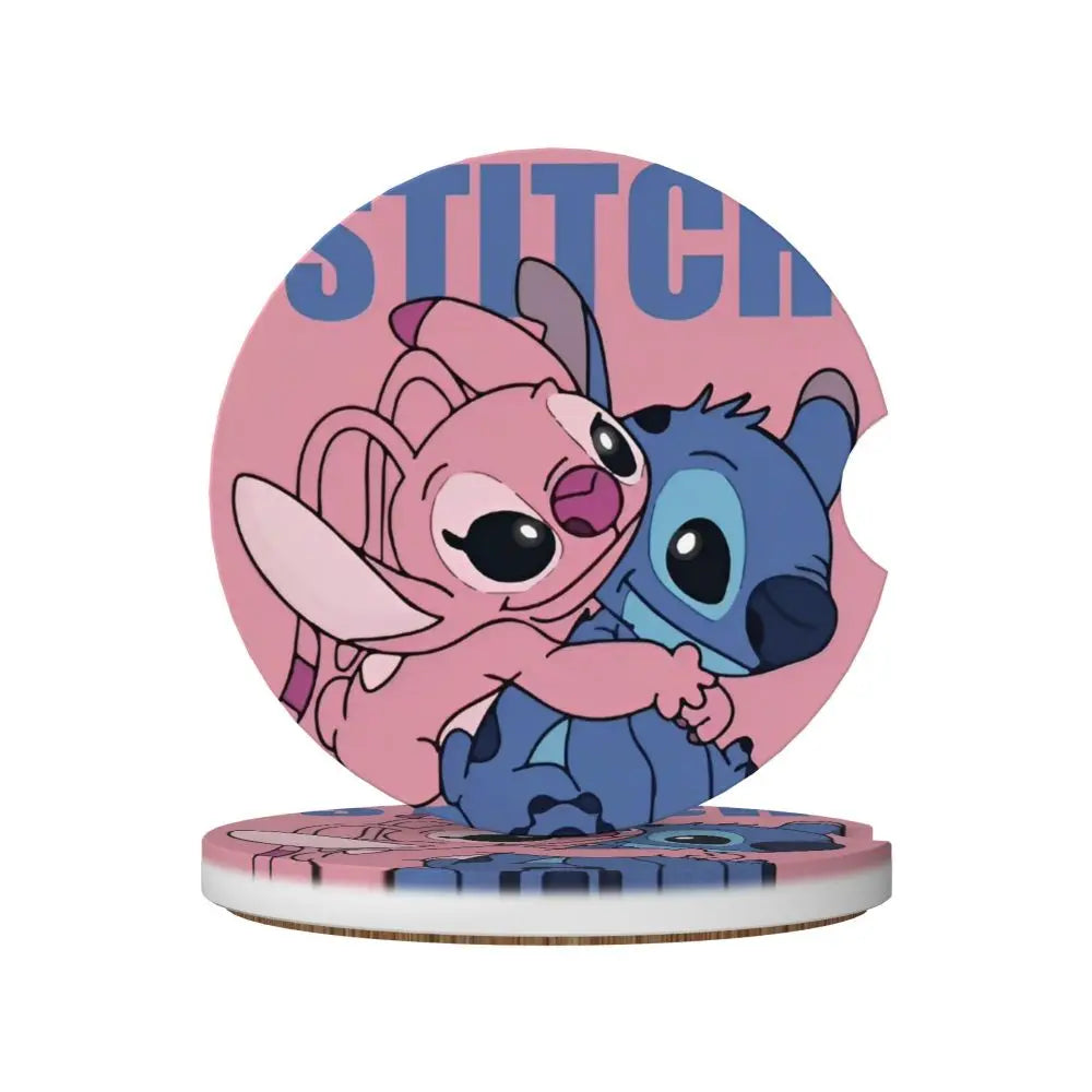 Kawaii Stitch Cartoon Car Cup Coaster 2PCS Universal Cup Holders Embedded in Ornaments Coaster Car Interior Accessories