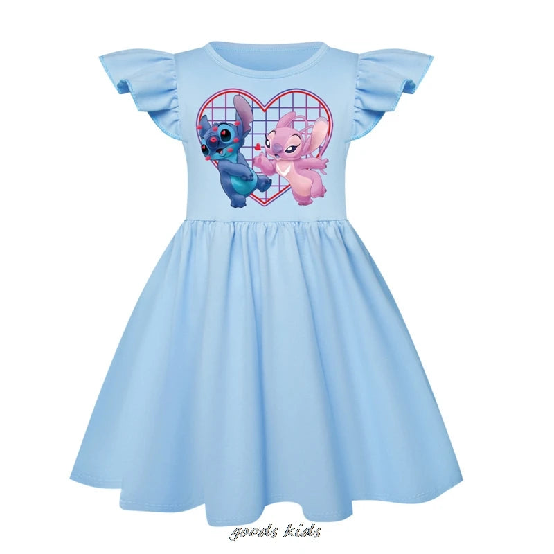 Hot Lilo And Stitch Fly Sleeve Baby Girl Dress And Bag Kids Cosplay Costume Children's Birthday Party Princess Dress Outfits