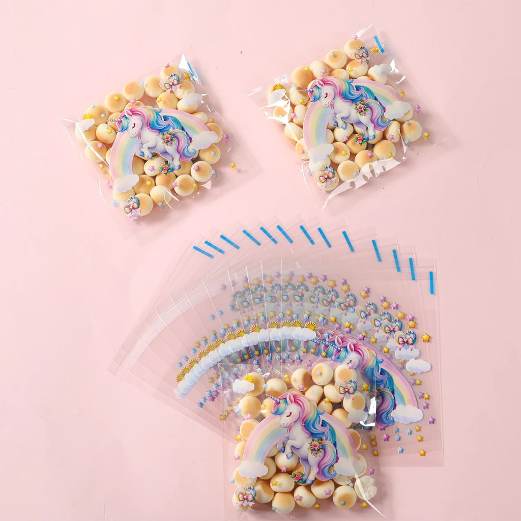 50/100Pcs Unicorn Party Gift Bags Birthday Party Decoration Candy Bags Packaging Bags Baby Shower Kids Favors Party Supplies