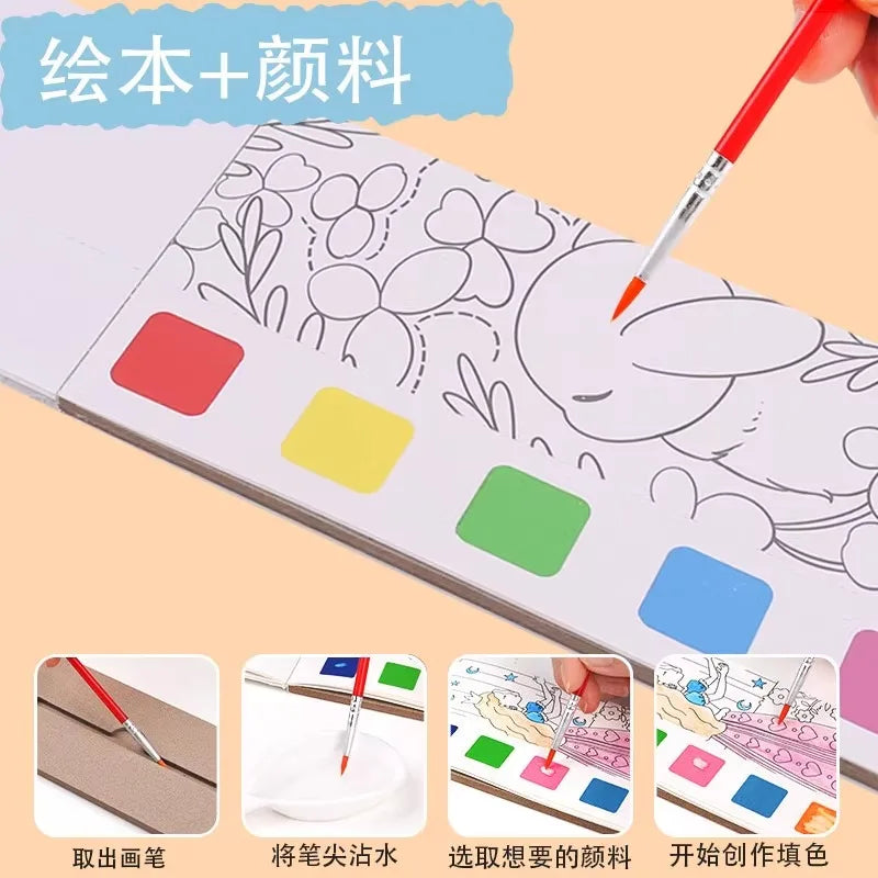 Children Coloring Books Arts Beginners Water Colour Paiting Note With Pigment Kindergarten Handicraft DIY Drawing Book Kid Gift