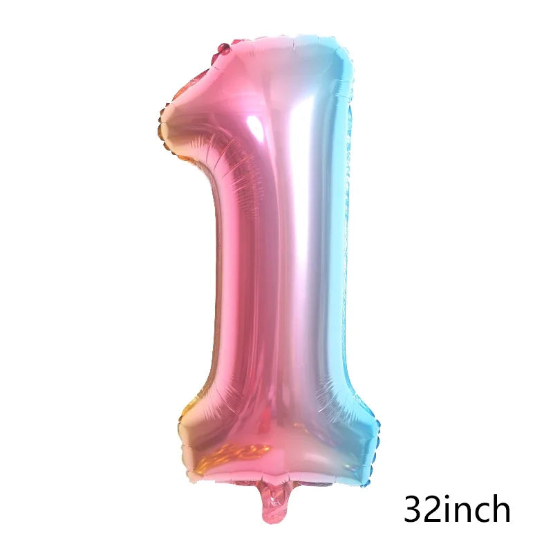 Rainbow Unicorn Foil Balloon 32inch Number Pink Star Balloons Unicorn Theme Kids Birthday Party Decorations Baby Shower Globos