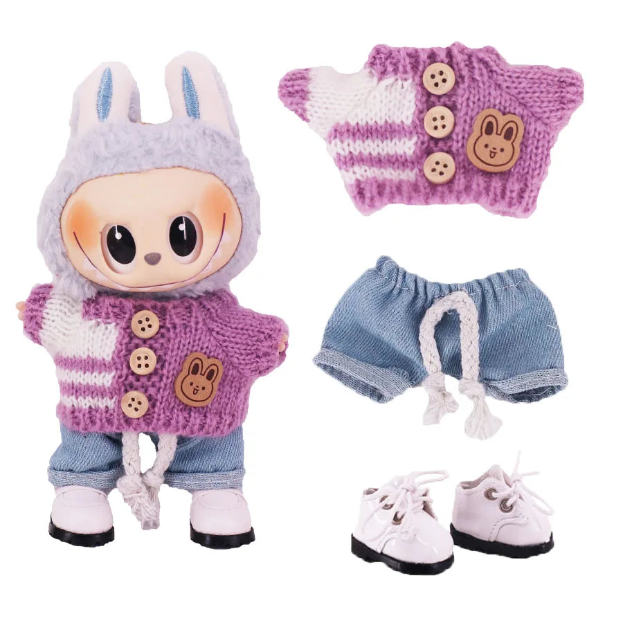 Doll Sweater Pants Shoes set For labubu Clothes 17 cm Doll Accessories,Toys For Girls,Christmas Festival Birthday Present
