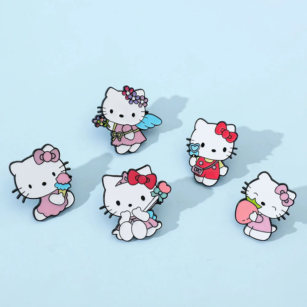 5 Pcs Cute cartoon Soft Cute kt Cat Brooch Sanrio Metal Badge Cute Cat Alloy Drop Oil Pin accessory