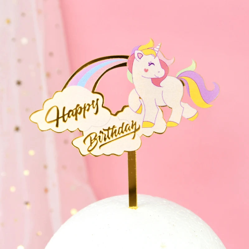 Acrylic Cake Topper Happy Birthday Cake Decorations For Baby Shower Mermaid Unicorn Party supplies Wedding Dessert