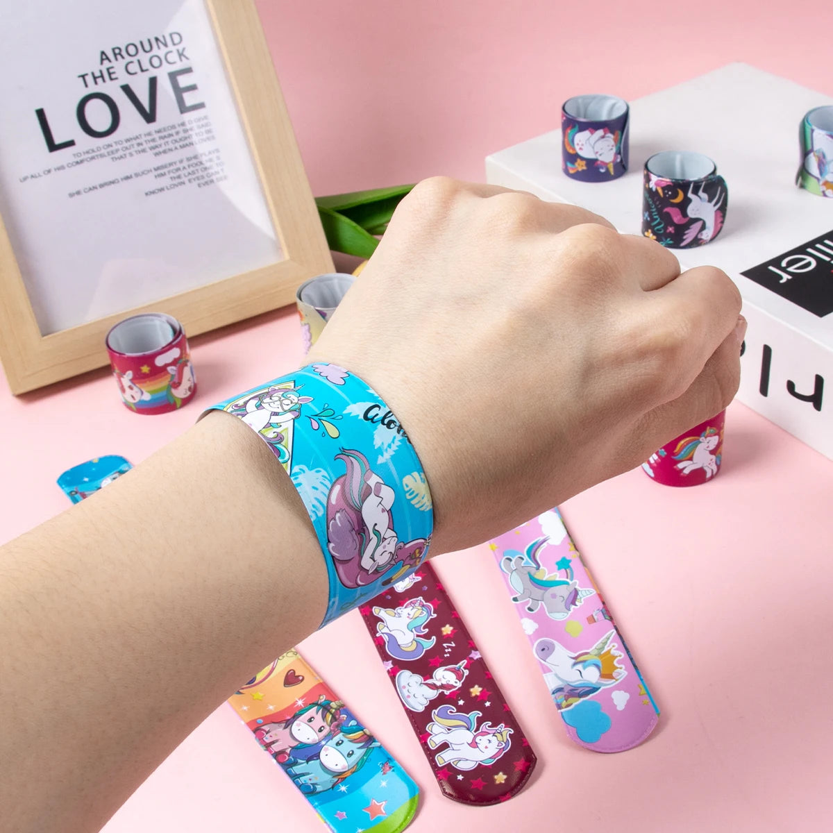 10pcs Cartoon Birthday Party Clap Circle Toy Kids Birthday Party Slap Bracelet Mermaid Dinosaur Unicorn Theme Party Gift