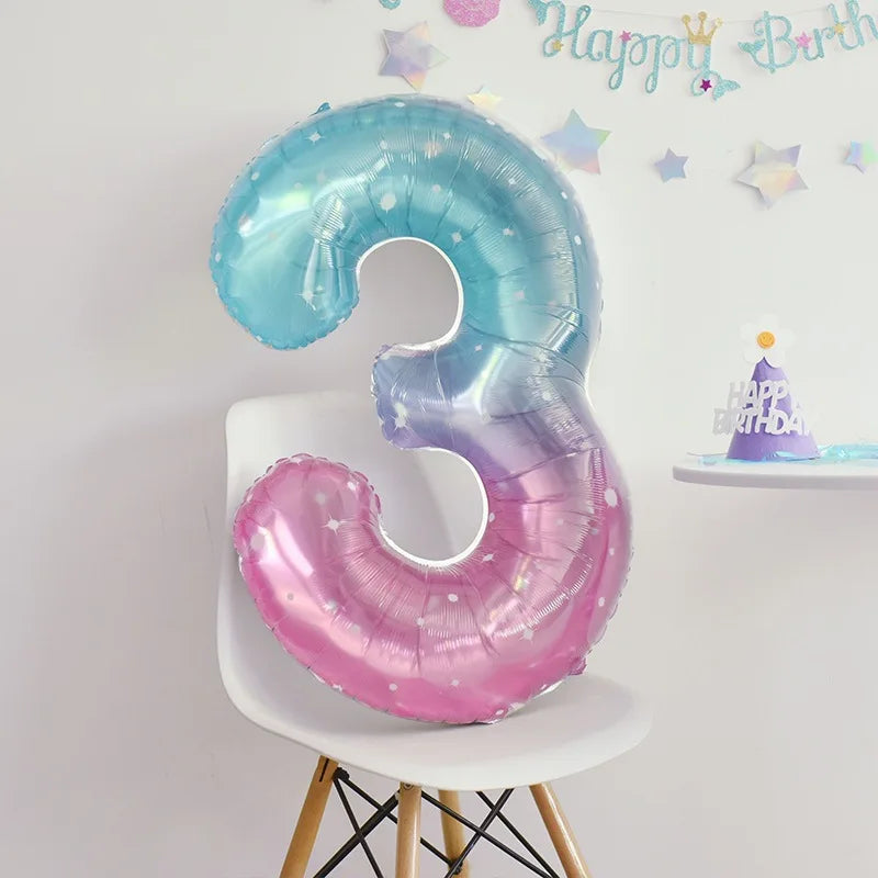 40inch Gradient Number 0-9 Foil Balloon Unicorn Mermaid Theme 1 2 3 4 5th Birthday Party Candy Color Number Foil Balloons