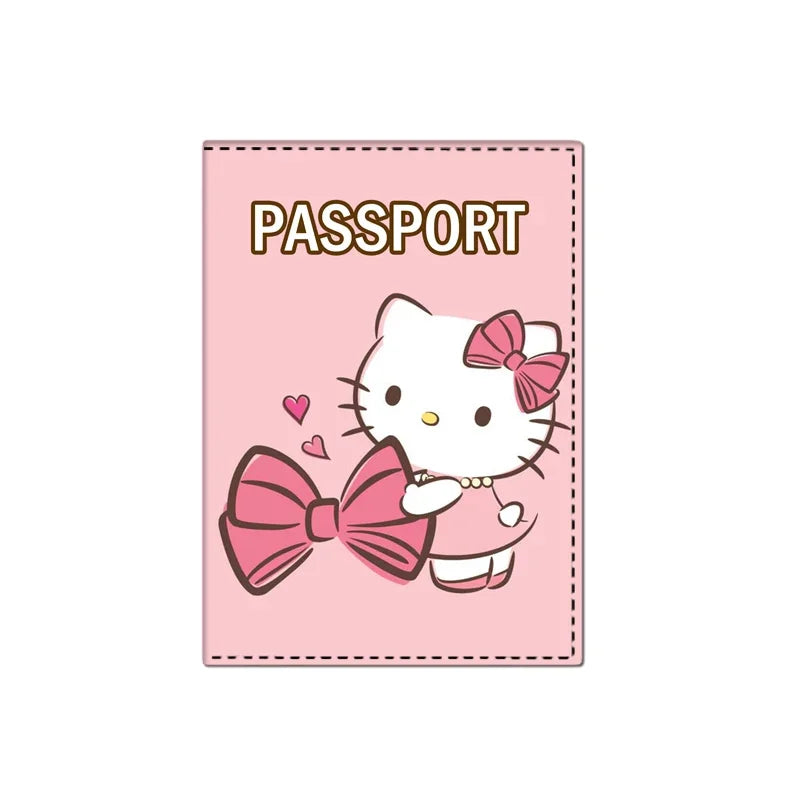 Lovely Hello Kitty PU Passport Cover Cartoon Print Girls Boys ID Card Holder Travel Ticket Passport Case