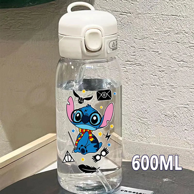 Lilo&Stitch 560/600/400ML Water Cup Children Portable Plastic Transparent Straw Stitch Outdoor Large Capacity Sport Water Bottle