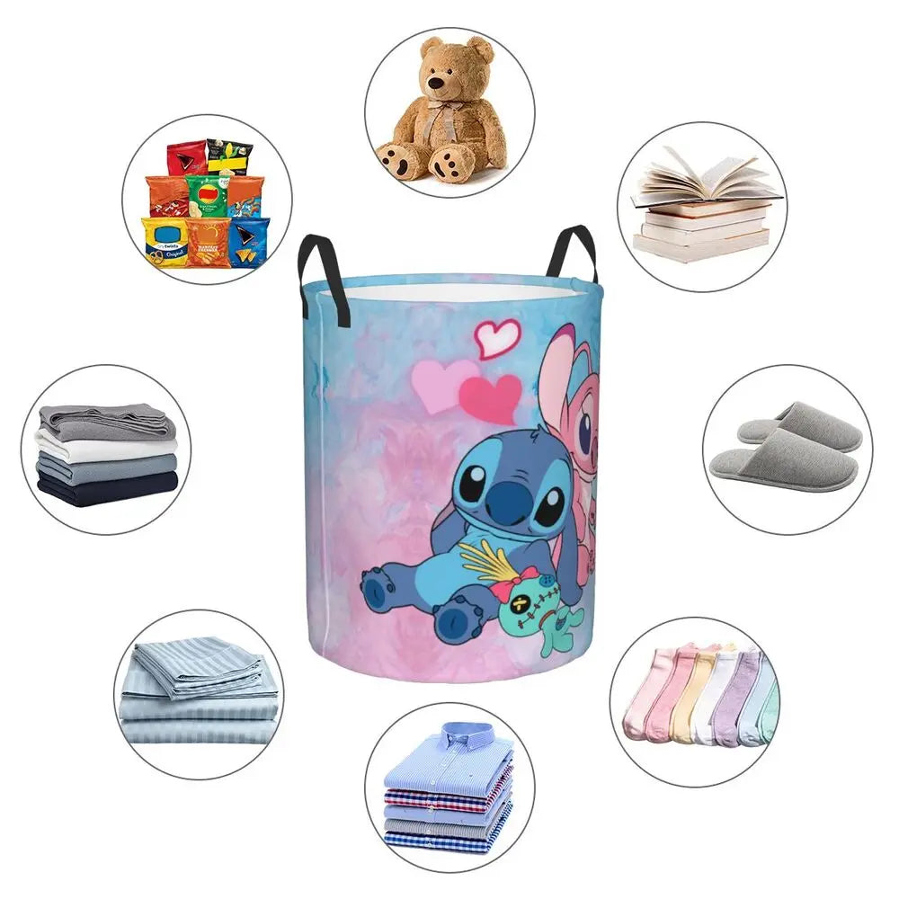 Customized SLilo And Stitch Cartoon Laundry Hamper Large Storage Basket Anime Kids Nursery Toy Organizer
