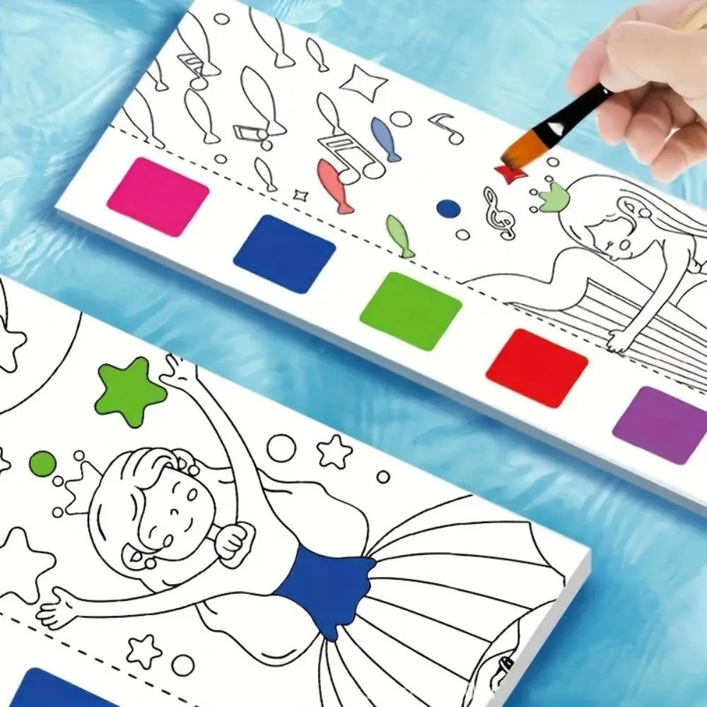 New 12 Pages Watercolor Coloring Book DIY Handcrafted Coloring Painting Book Portable With Painting Brush Mini Paint Pad Gift