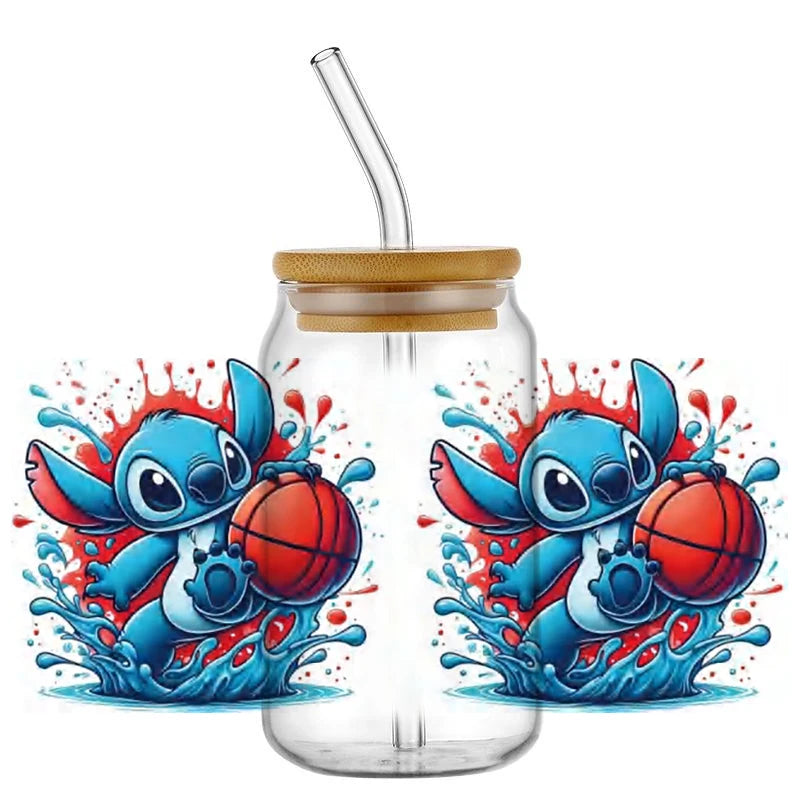 Miniso Stitch Baseball 16OZ UV DTF Cup Wraps Transfer Sticker For Glass Libbey Can Bottle waterproof DIY Custom