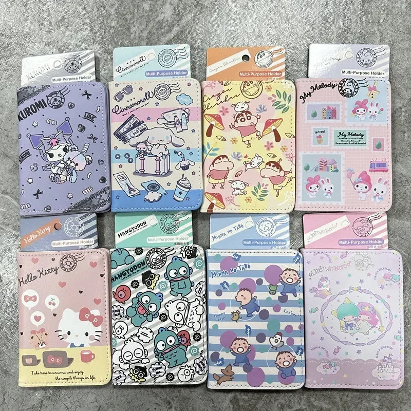 Sanrio Cinnamoroll Kuromi Mymelody Cartoon PU Passport Cover kawaii Anime Travel ID Credit Card Holders Clip Bags Girls Gifts
