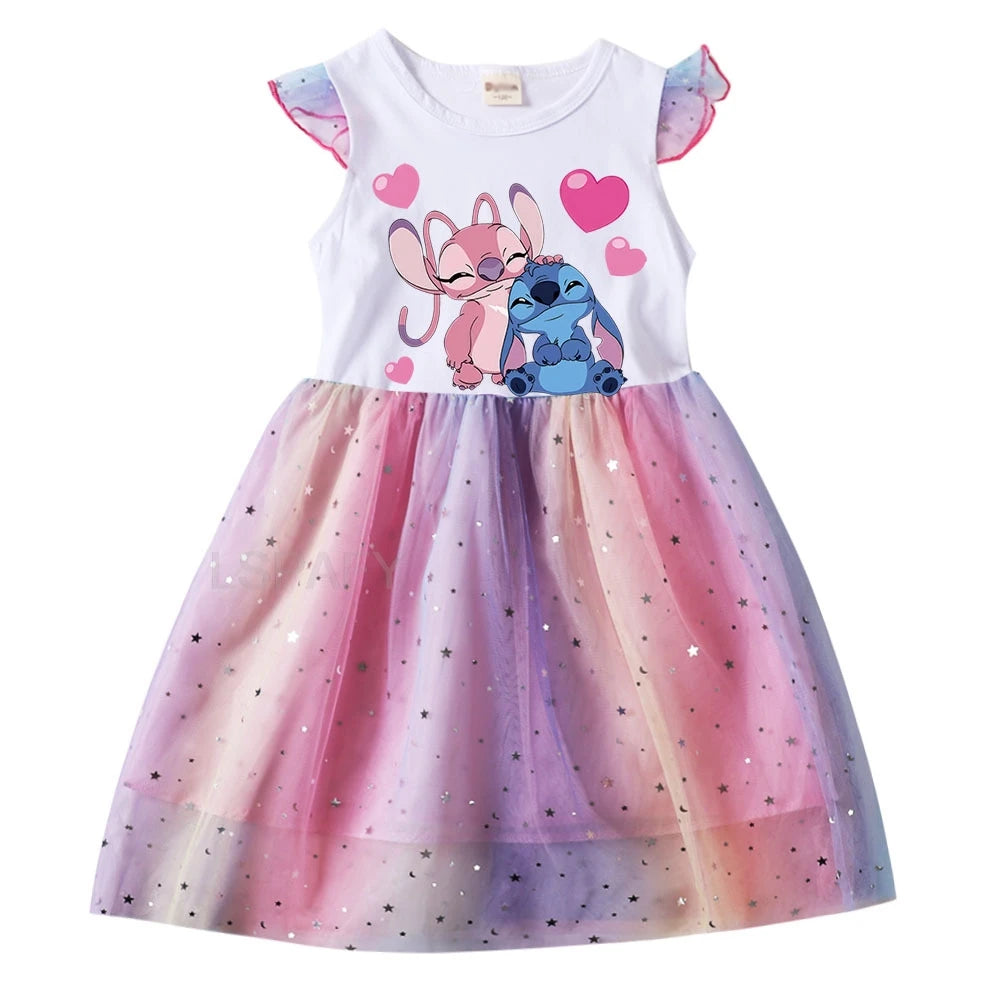 Lilo And Stitch Print Baby Girl Dresses Baby Kids Clothes Carnival Cosplay Costume Birthday Children Party Princess Dress