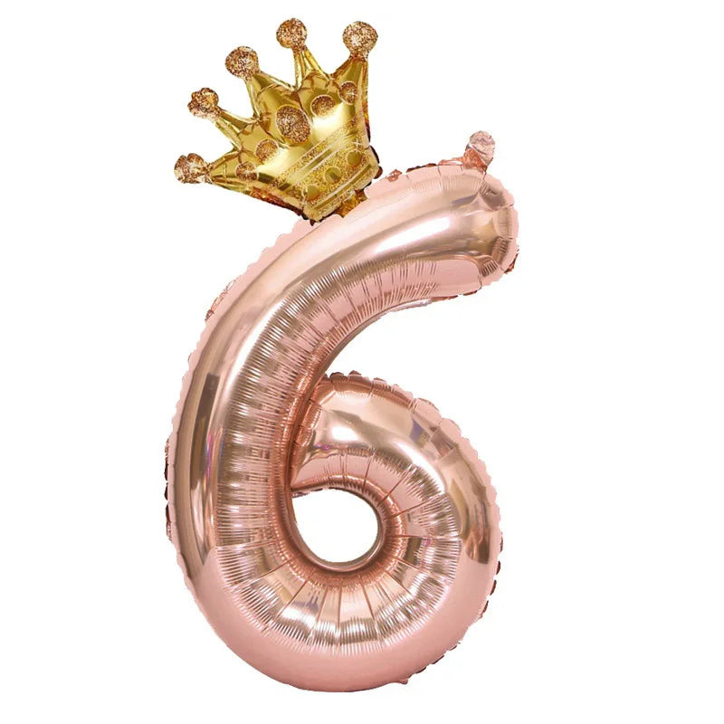 32 inch Rose Gold Crown Digital Balloon Set BOYS AND GIRLS Big  Number Foil  Balloon 0-9 Birthday Decoration