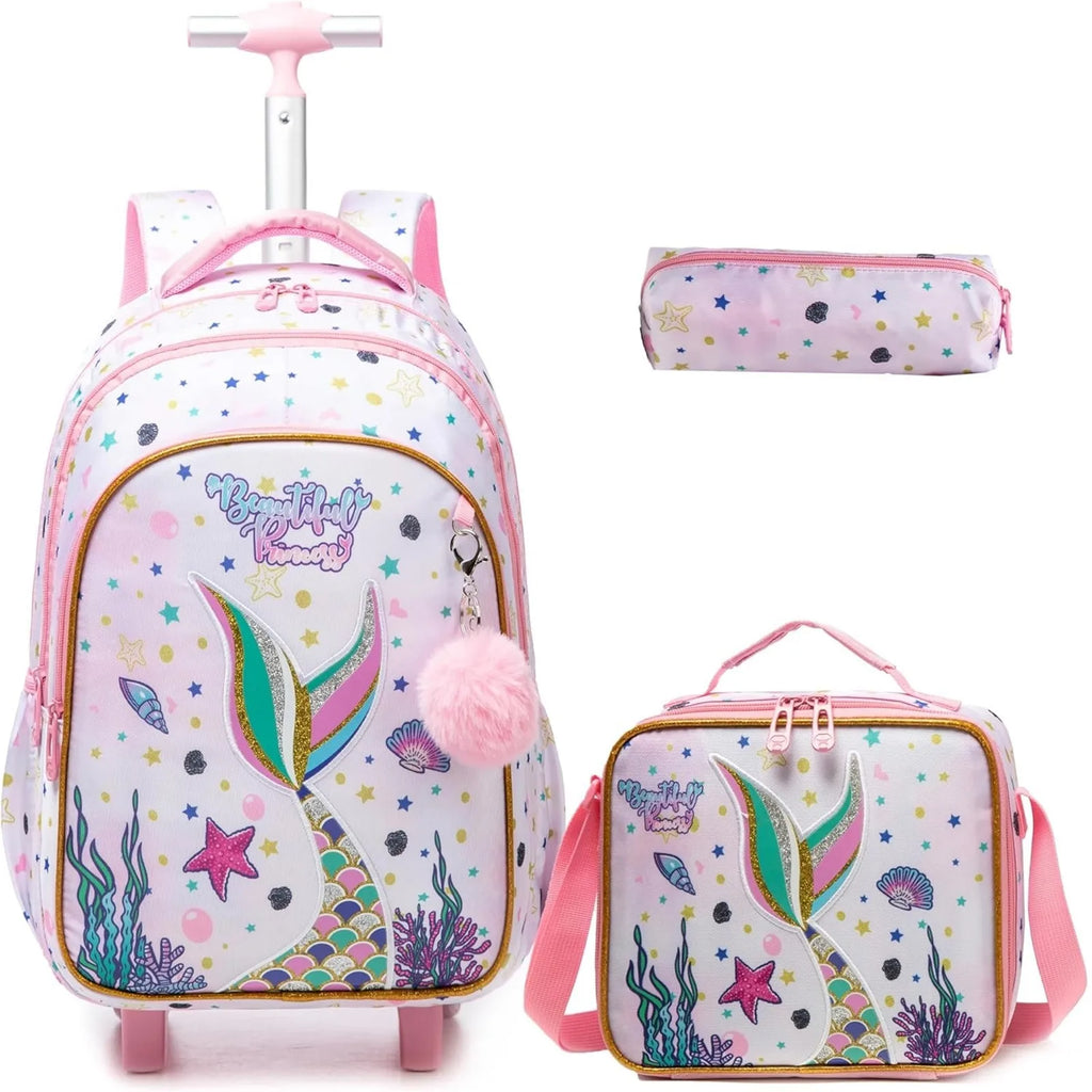 Children's School Backpack with Wheels Kids Wheeled School Bag Teenagers Bag Girls Canvas Backpack Travel Luggage Trolley Bags