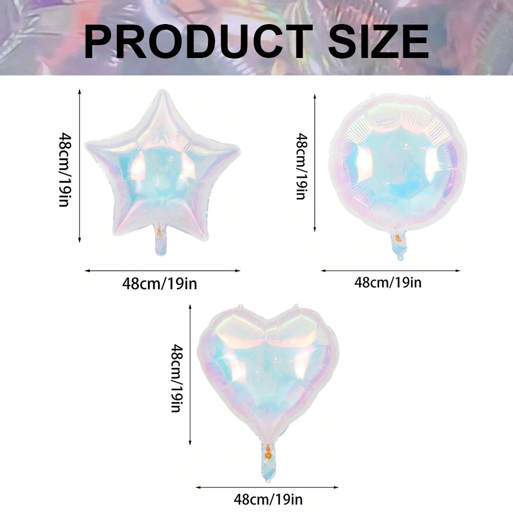 19Inch Foil Star Heart Round Balloons Transparent Iridescent Balloons for Mermaid Theme Birthday Disco Party Wedding Decorations