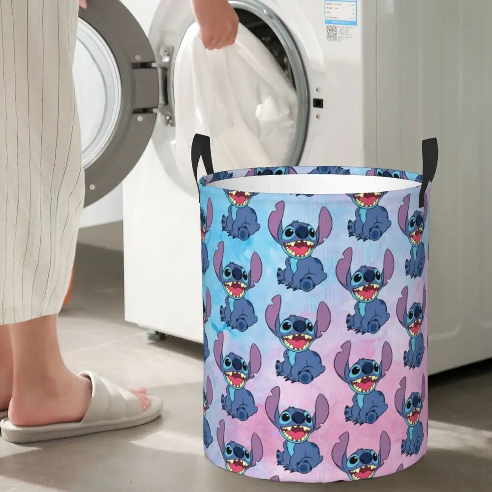 Customized SLilo And Stitch Cartoon Laundry Hamper Large Storage Basket Anime Kids Nursery Toy Organizer