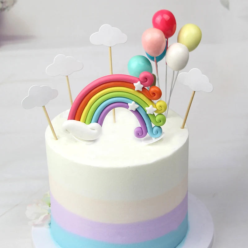 Unicorn Girls Cake Topper Kids 1st Birthday Decor Cloud Rainbow Balloon Cupcake Toppers Baby Shower Christening Cake Decorating