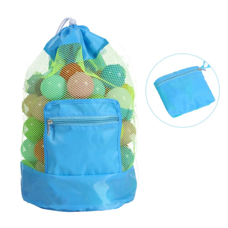Foldable Beach Toy Bag Beach Storage Pouch Tote Mesh Bag Travel Toy Organizer Sundries Net Drawstring Storage Backpack