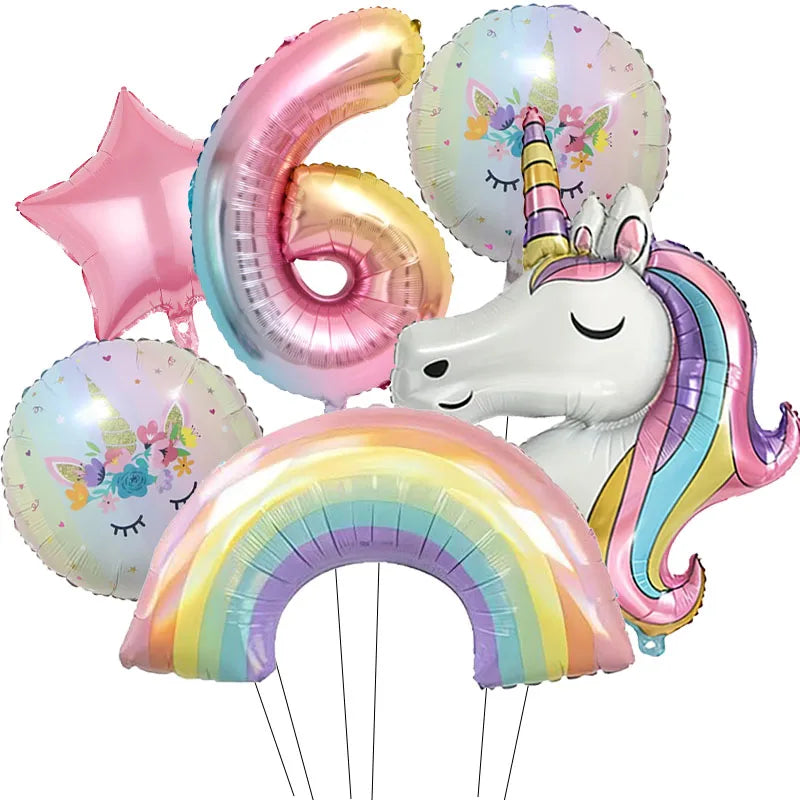 Rainbow Unicorn Aluminum Balloon 32inch Gradient Number Balloon Unicorn Party Supplies Unicorn Party Decoration Baby Shower