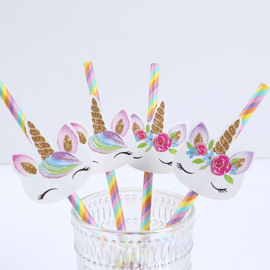 20pcs Unicorn Party Disposable Straws Unicorn Birthday Party Decorations Kids Girl Baby Shower Wedding Pool Party Supplies