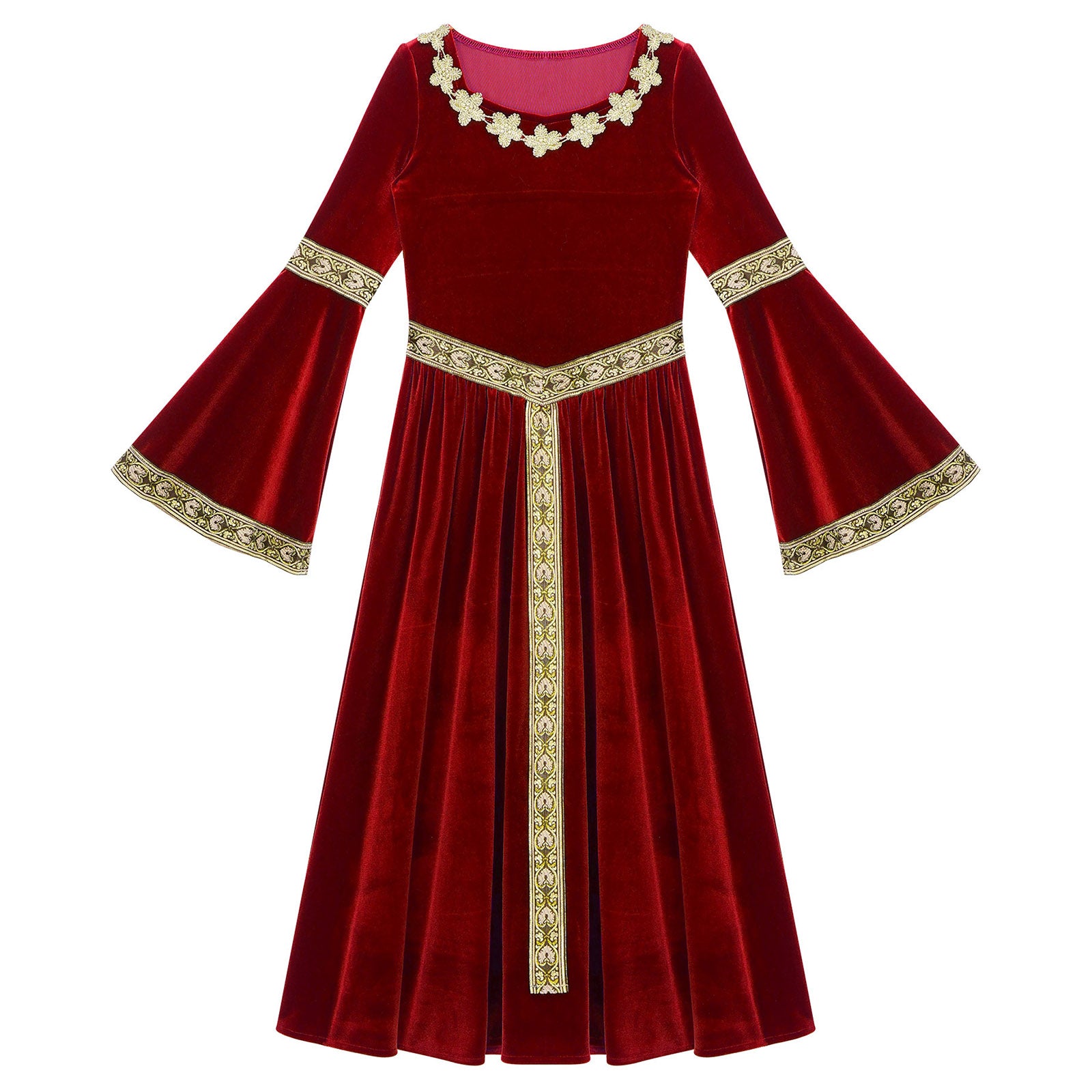Girls Medieval Renaissance Velvet Dress Princess Queen Cosplay Costume Christmas Xmas Halloween New Year Carnival Party Dress