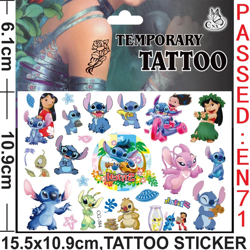 New Interstellar Baby Stitch Cartoon Tattoo Stickers Children Stitch Water Transfer Disposable Tattoo Stickers Toys Kawaii Gift