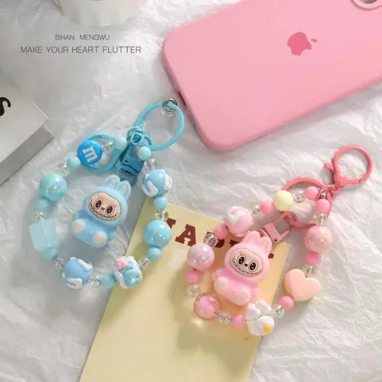 Labubu Keychain Creative Bead Jewelry Resin Cartoon Backpack Pendant Diy Couple Accessories Decoration Holiday Children Gifts