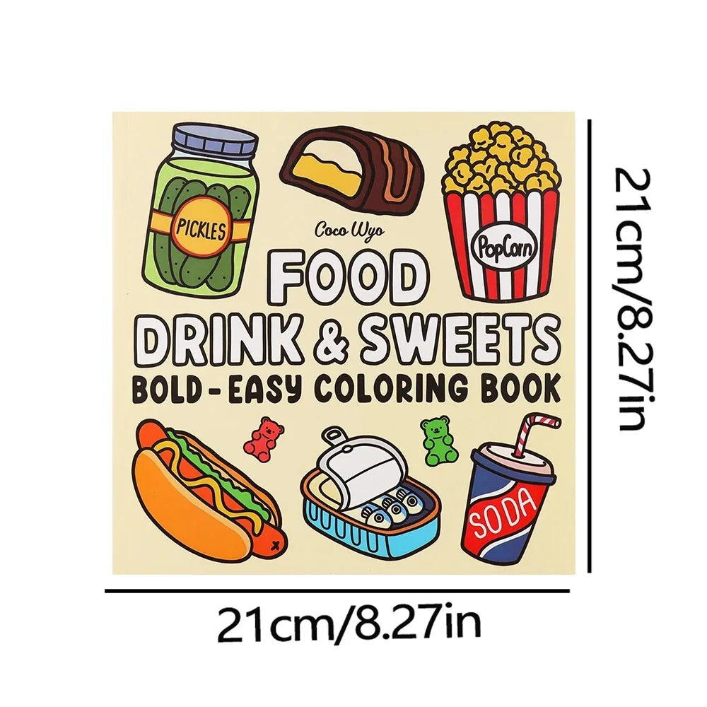 Food Drink & Sweets: Coloring Book for Adults and Kids, Bold and Easy, Simple and Big Designs for Relaxation Featuring a Variety