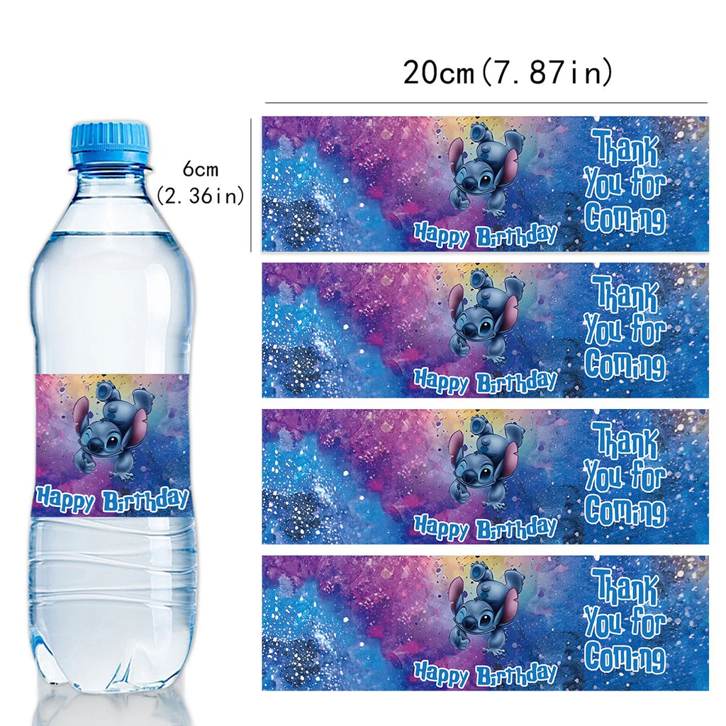 10pcs Lilo and Stitch Water Bottle Label Birthday Decoration Party Supplies Waterproof Stickers for Boys Girls Baby Shower