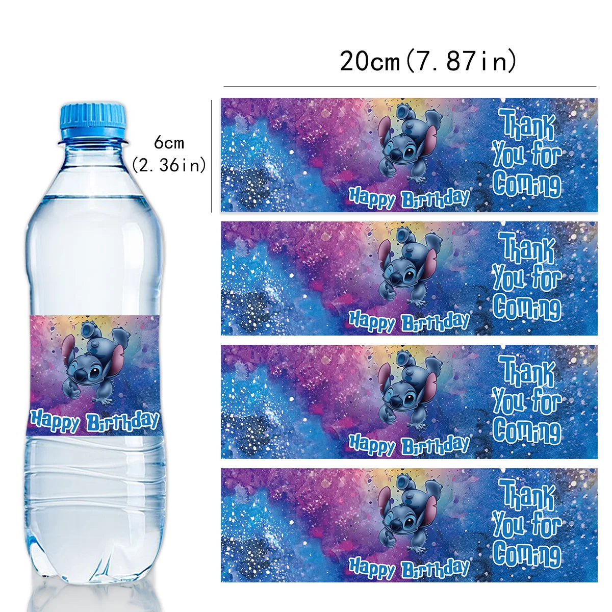 10pcs Lilo and Stitch Water Bottle Label Birthday Decoration Party Supplies Waterproof Stickers for Boys Girls Baby Shower