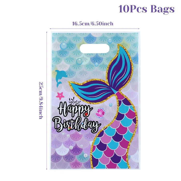 Mermaid Tote Bag Under The Sea Theme Little Mermaid Happy One Birthday Party Decorations Kids Candy Cookie Handbag Baby Shower