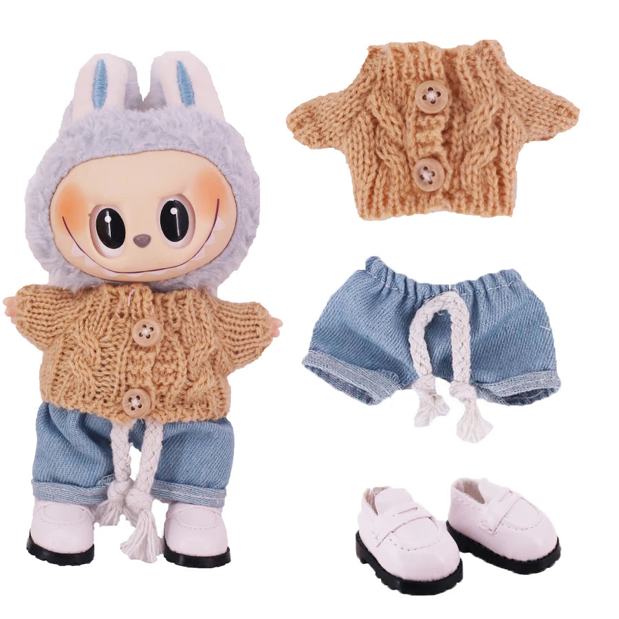 Doll Sweater Pants Shoes set For labubu Clothes 17 cm Doll Accessories,Toys For Girls,Christmas Festival Birthday Present