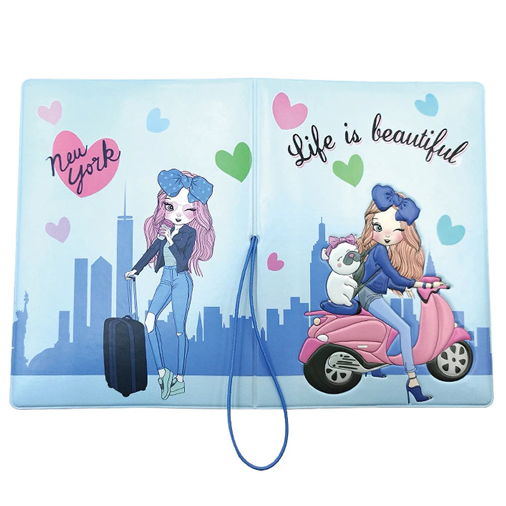 New Cute Travel Passport Cover Creative Relief Pattern Passport Holder Girl Anti-lost Telescopic Rope Protective Passport Case